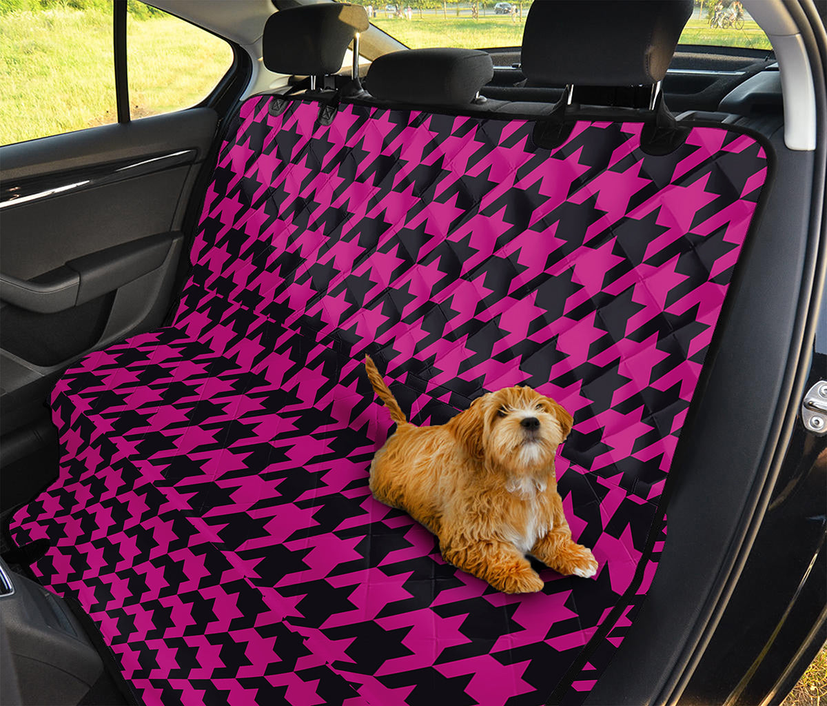 Magenta Pink And Black Houndstooth Print Pet Car Back Seat Cover