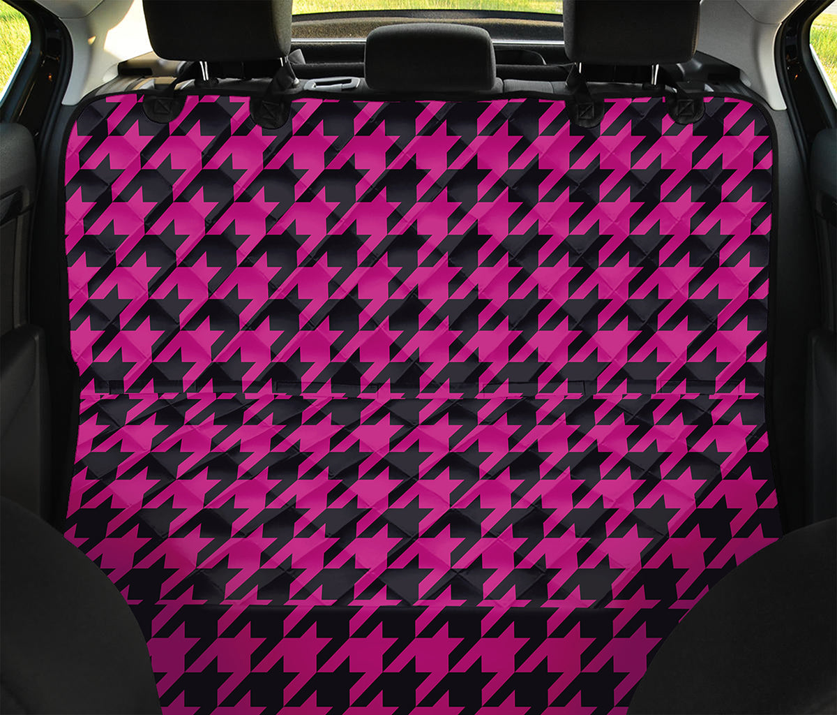 Magenta Pink And Black Houndstooth Print Pet Car Back Seat Cover