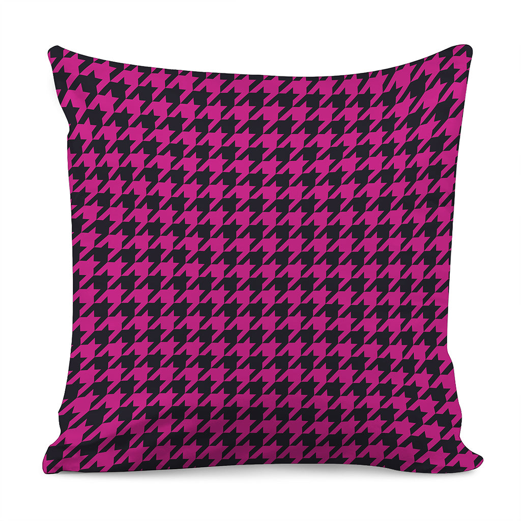 Magenta Pink And Black Houndstooth Print Pillow Cover