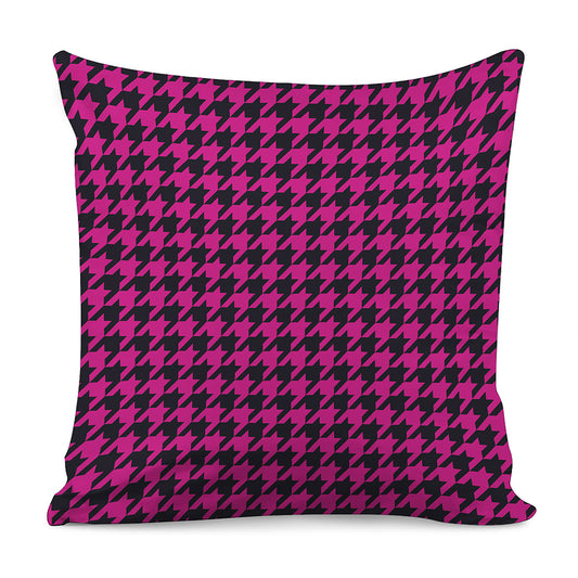Magenta Pink And Black Houndstooth Print Pillow Cover