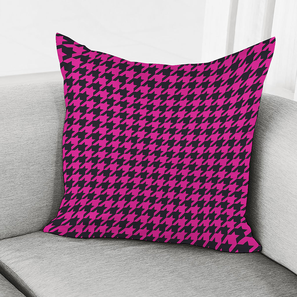 Magenta Pink And Black Houndstooth Print Pillow Cover