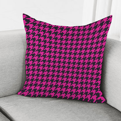 Magenta Pink And Black Houndstooth Print Pillow Cover