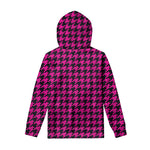 Magenta Pink And Black Houndstooth Print Pullover Hoodie