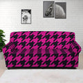 Magenta Pink And Black Houndstooth Print Sofa Cover