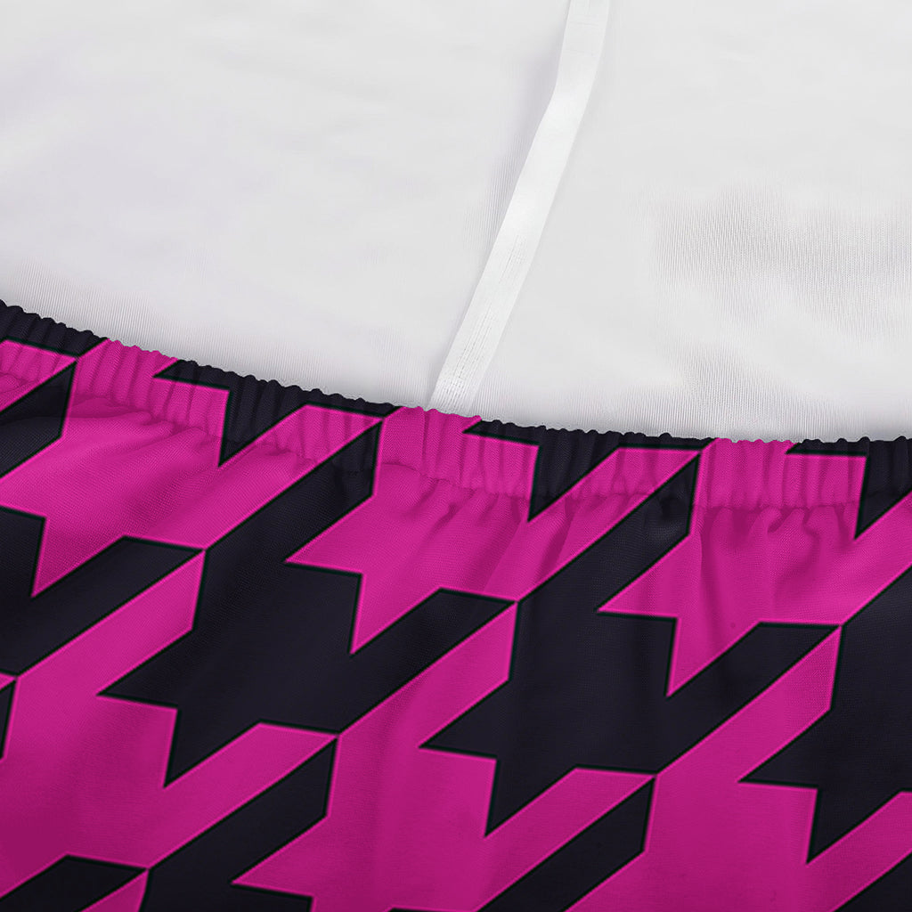 Magenta Pink And Black Houndstooth Print Sofa Cover