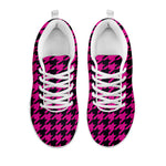 Magenta Pink And Black Houndstooth Print White Sneakers