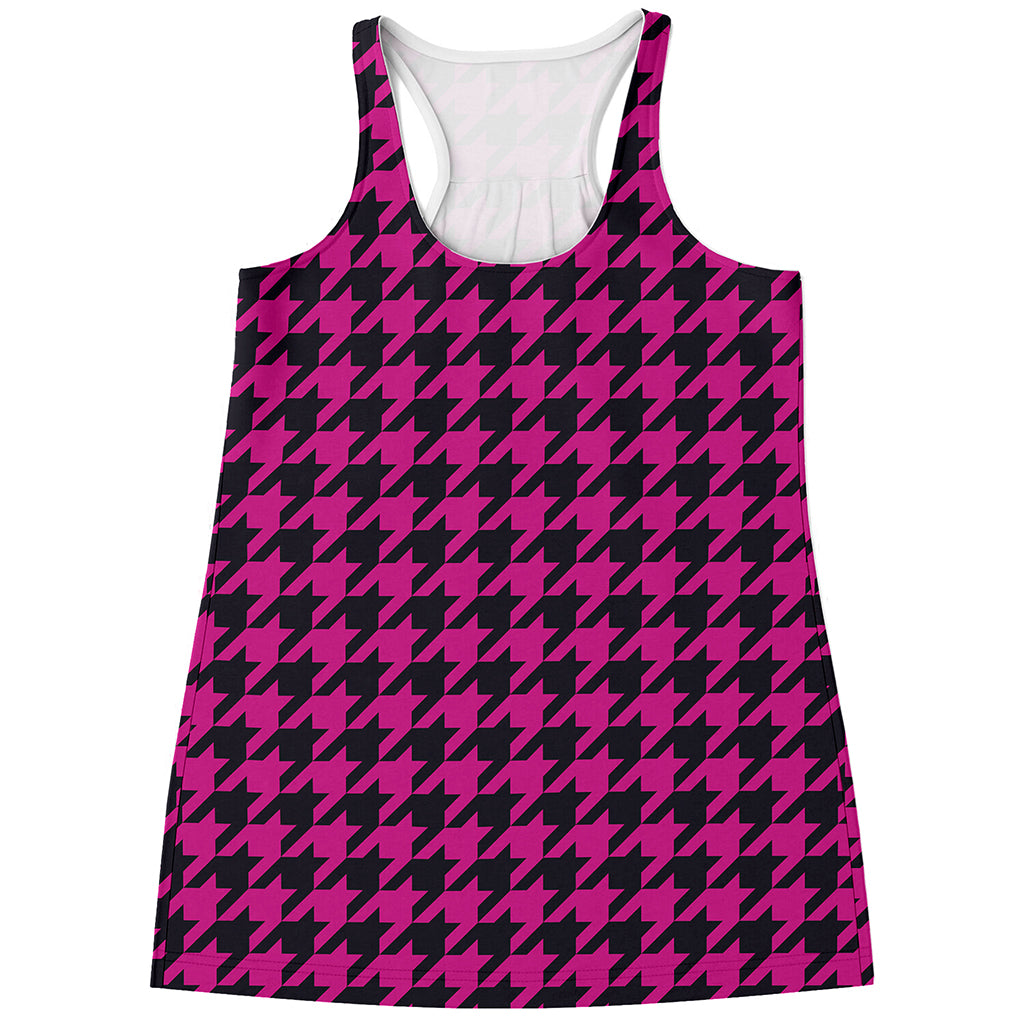 Magenta Pink And Black Houndstooth Print Women's Racerback Tank Top