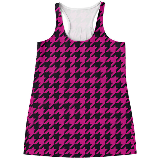Magenta Pink And Black Houndstooth Print Women's Racerback Tank Top
