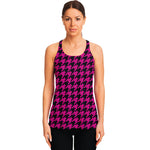 Magenta Pink And Black Houndstooth Print Women's Racerback Tank Top