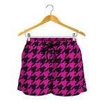 Magenta Pink And Black Houndstooth Print Women's Shorts