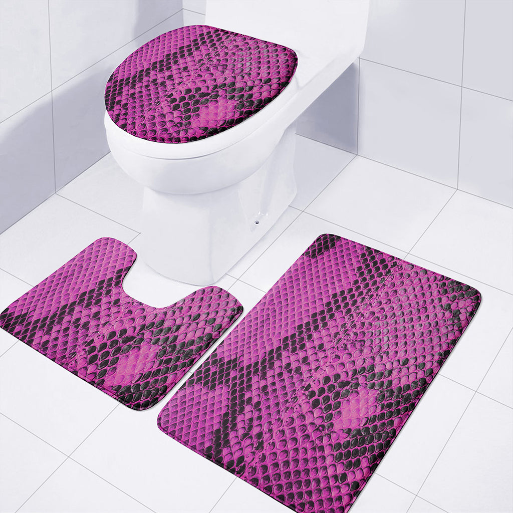 Magenta Pink And Black Snakeskin Print 3 Piece Bath Mat Set