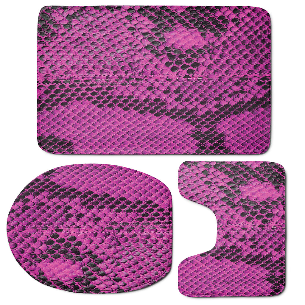 Magenta Pink And Black Snakeskin Print 3 Piece Bath Mat Set