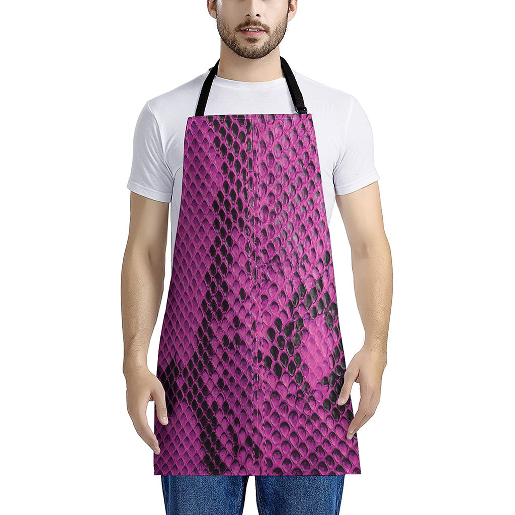 Magenta Pink And Black Snakeskin Print Apron