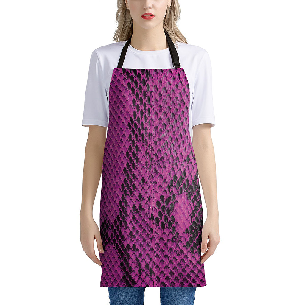 Magenta Pink And Black Snakeskin Print Apron