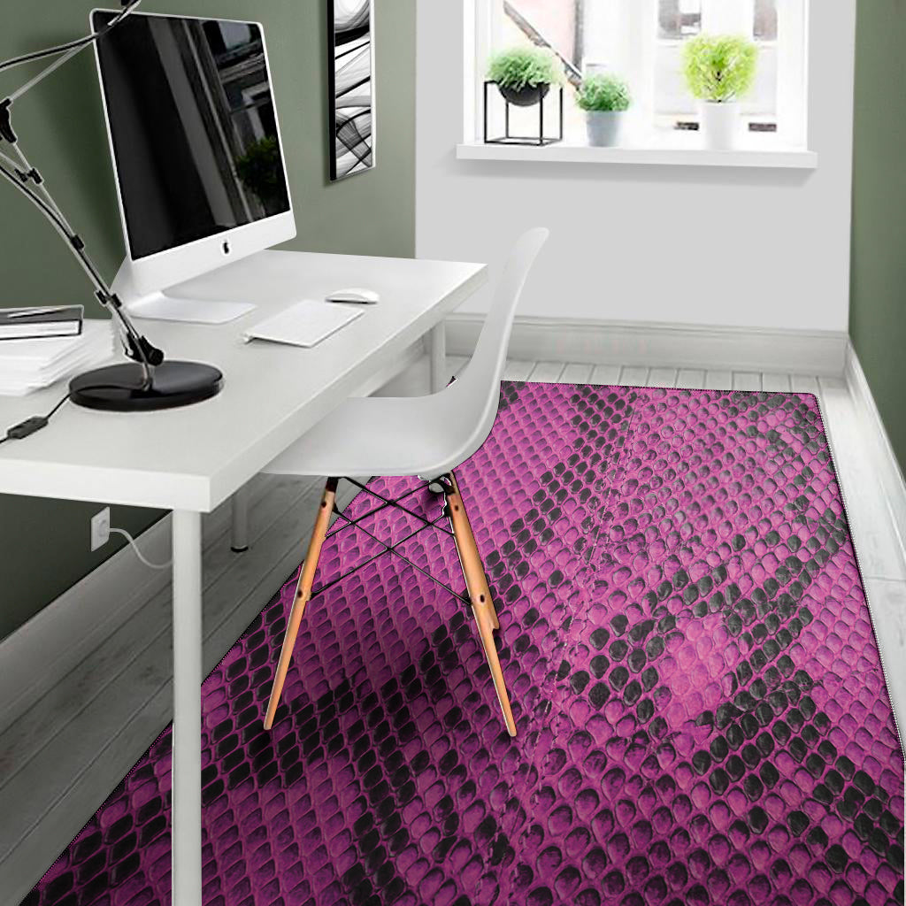 Magenta Pink And Black Snakeskin Print Area Rug