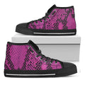 Magenta Pink And Black Snakeskin Print Black High Top Sneakers