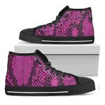 Magenta Pink And Black Snakeskin Print Black High Top Shoes