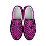 Magenta Pink And Black Snakeskin Print Black Slip On Shoes