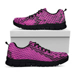 Magenta Pink And Black Snakeskin Print Black Sneakers