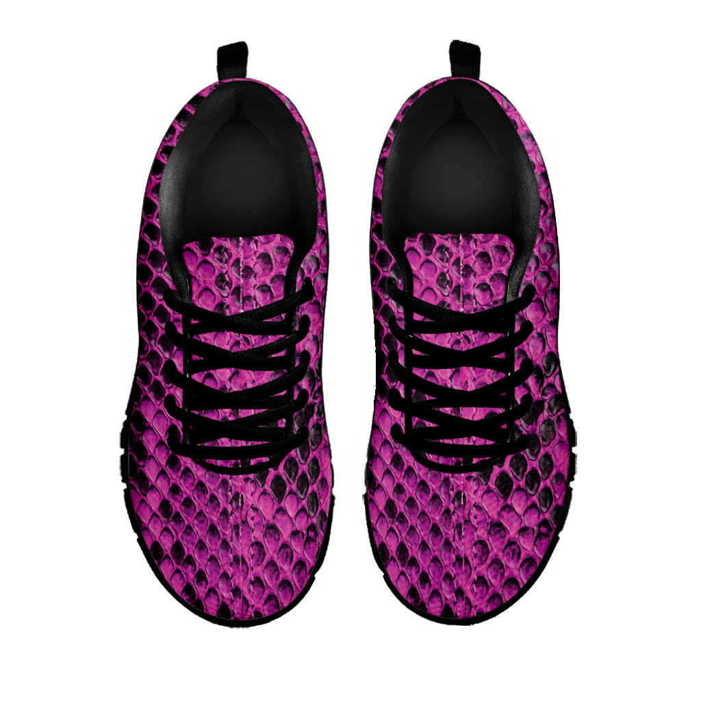 Magenta Pink And Black Snakeskin Print Black Sneakers