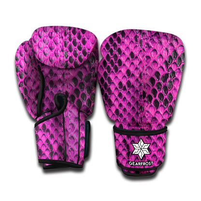 Magenta Pink And Black Snakeskin Print Boxing Gloves