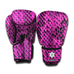 Magenta Pink And Black Snakeskin Print Boxing Gloves