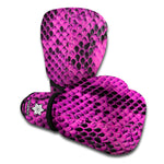 Magenta Pink And Black Snakeskin Print Boxing Gloves