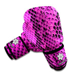 Magenta Pink And Black Snakeskin Print Boxing Gloves