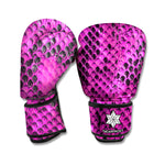 Magenta Pink And Black Snakeskin Print Boxing Gloves