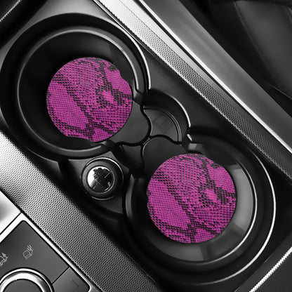 Magenta Pink And Black Snakeskin Print Car Coasters