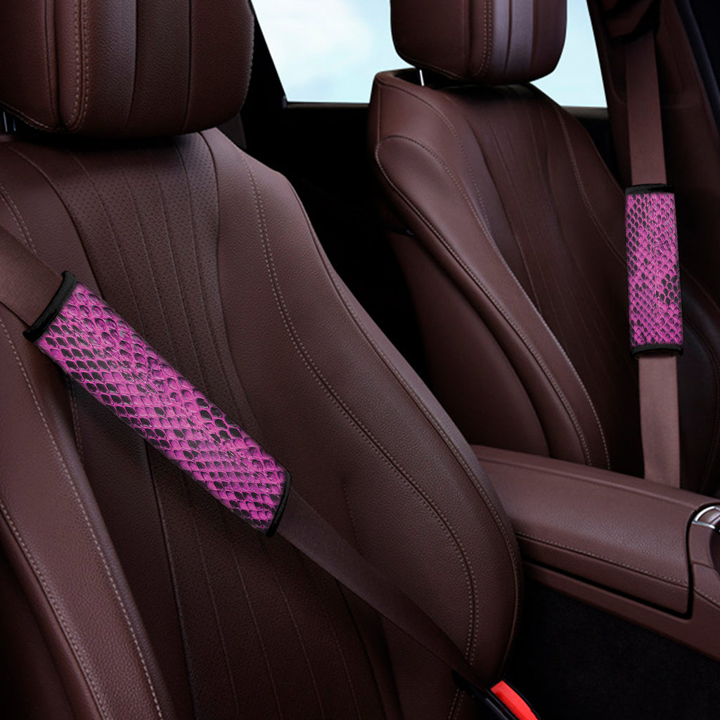 Magenta Pink And Black Snakeskin Print Car Seat Belt Covers