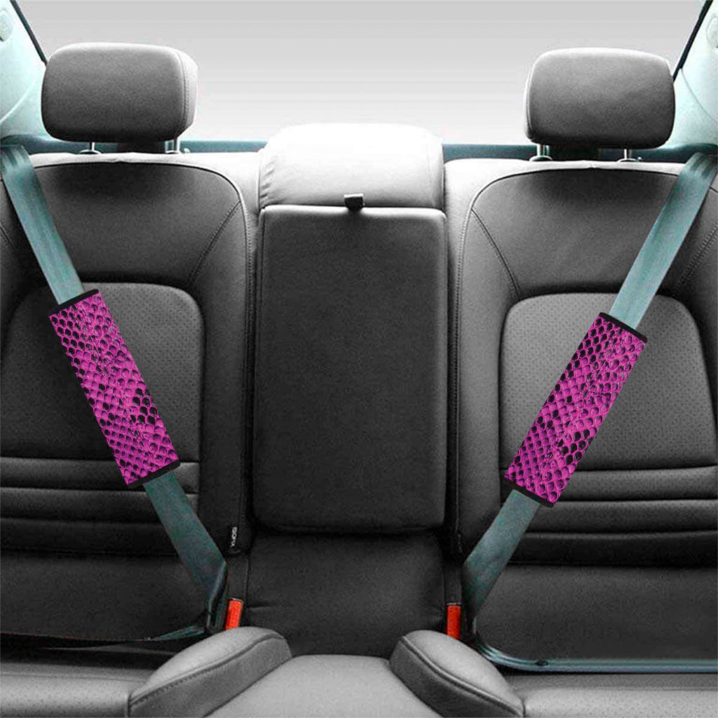 Magenta Pink And Black Snakeskin Print Car Seat Belt Covers