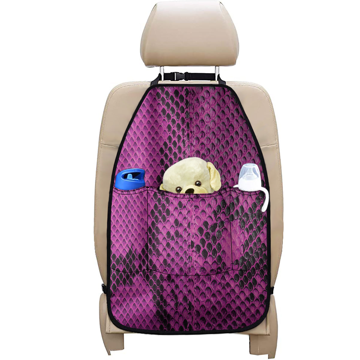 Magenta Pink And Black Snakeskin Print Car Seat Organizers