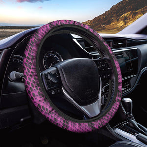 Magenta Pink And Black Snakeskin Print Car Steering Wheel Cover