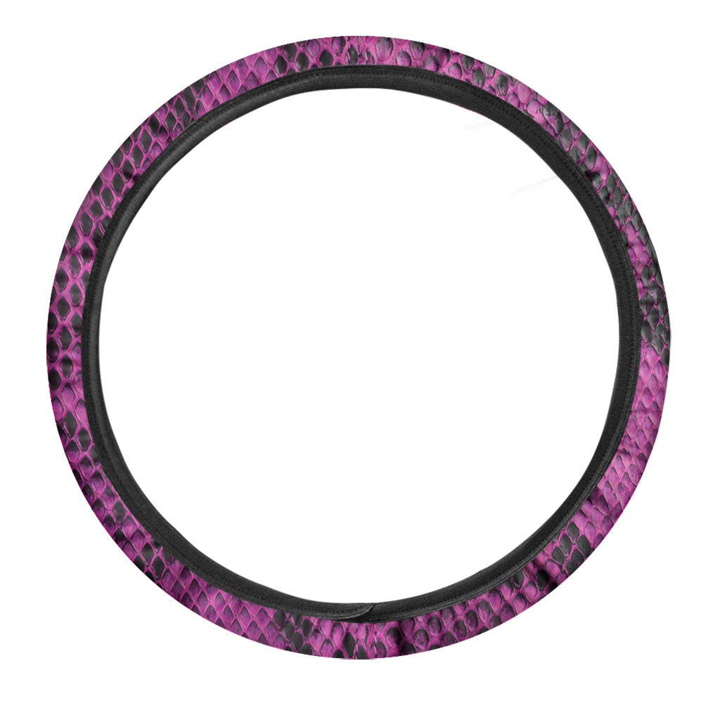 Magenta Pink And Black Snakeskin Print Car Steering Wheel Cover