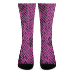 Magenta Pink And Black Snakeskin Print Crew Socks