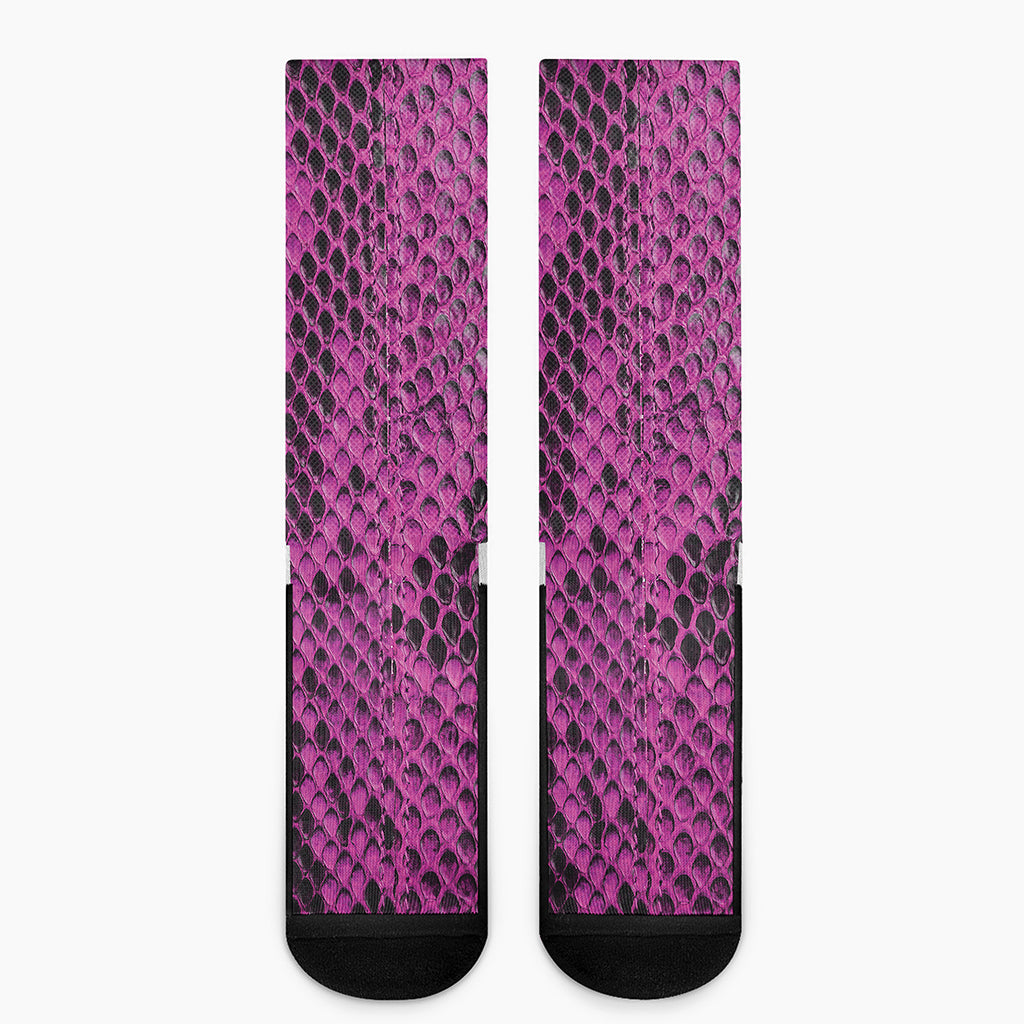 Magenta Pink And Black Snakeskin Print Crew Socks