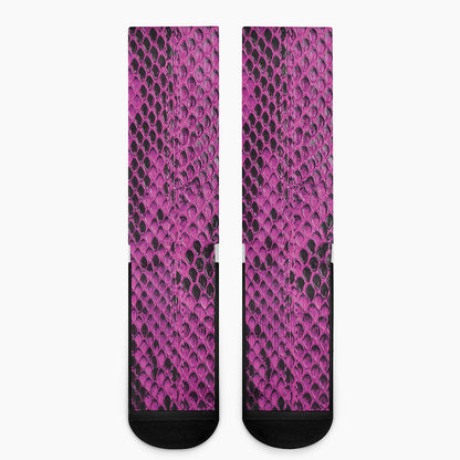Magenta Pink And Black Snakeskin Print Crew Socks