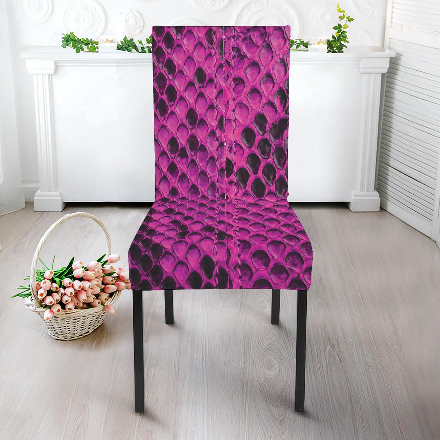 Magenta Pink And Black Snakeskin Print Dining Chair Slipcover