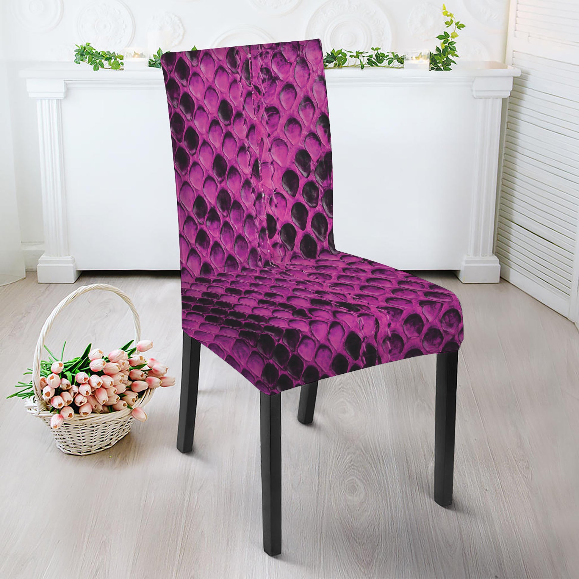 Magenta Pink And Black Snakeskin Print Dining Chair Slipcover