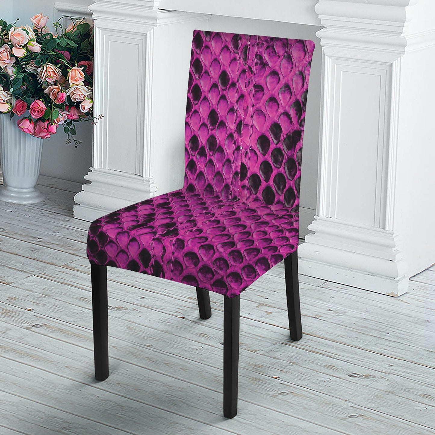 Magenta Pink And Black Snakeskin Print Dining Chair Slipcover