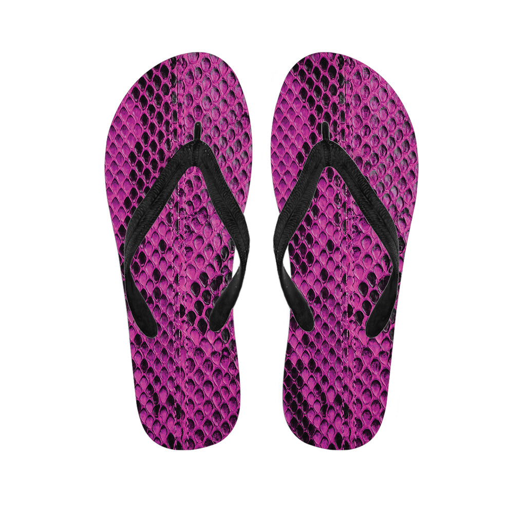 Magenta Pink And Black Snakeskin Print Flip Flops