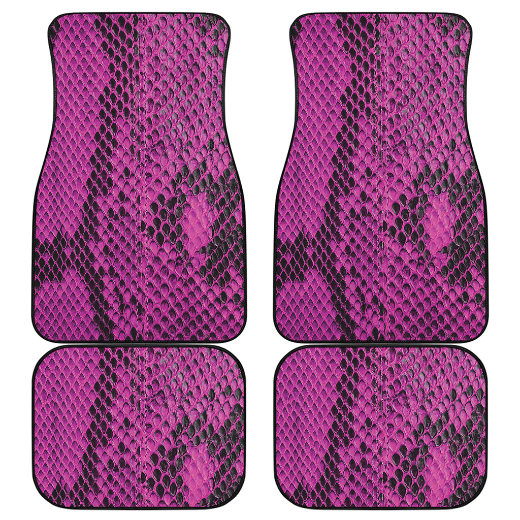 Magenta Pink And Black Snakeskin Print Front and Back Car Floor Mats