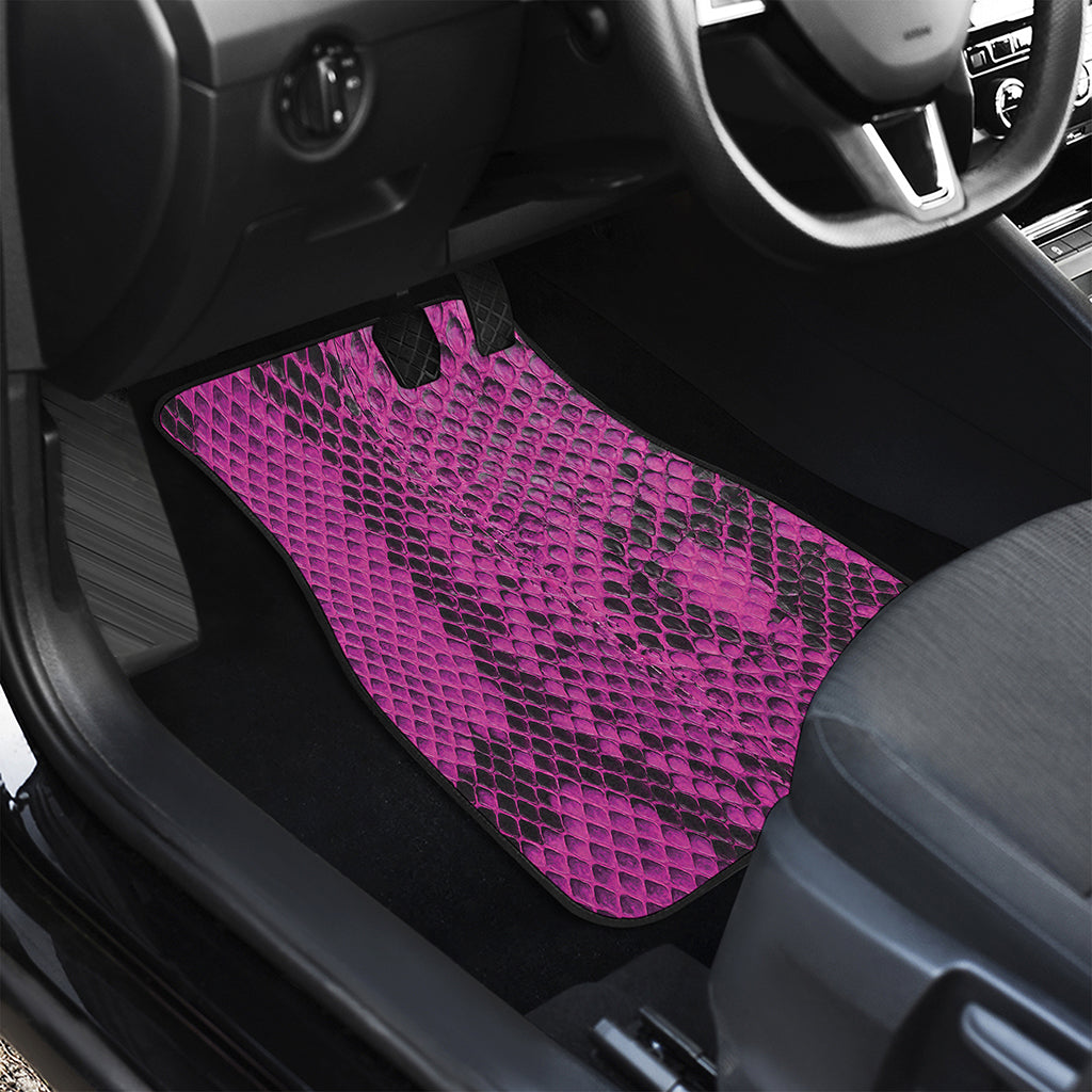 Magenta Pink And Black Snakeskin Print Front and Back Car Floor Mats