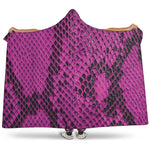 Magenta Pink And Black Snakeskin Print Hooded Blanket