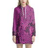 Magenta Pink And Black Snakeskin Print Hoodie Dress