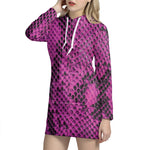 Magenta Pink And Black Snakeskin Print Hoodie Dress