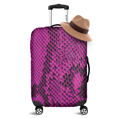 Magenta Pink And Black Snakeskin Print Luggage Cover