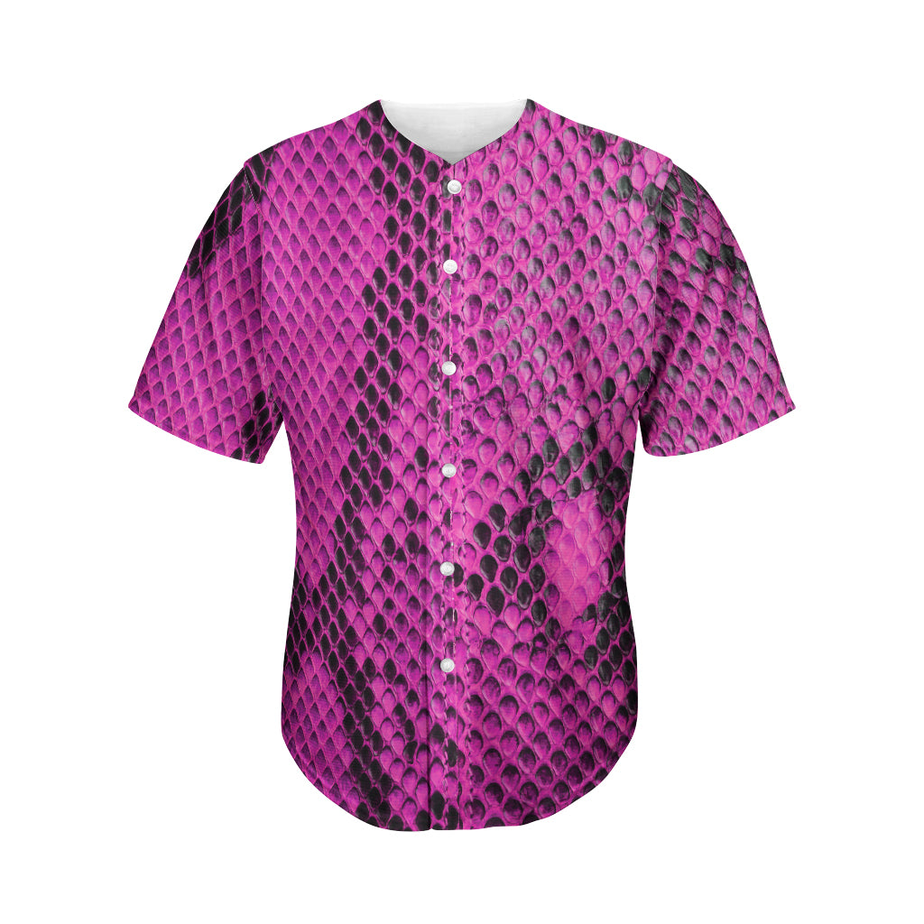 Magenta Pink And Black Snakeskin Print Men's Baseball Jersey