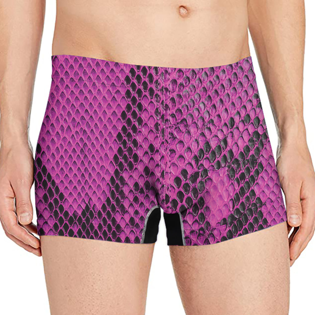 Magenta Pink And Black Snakeskin Print Men's Boxer Briefs